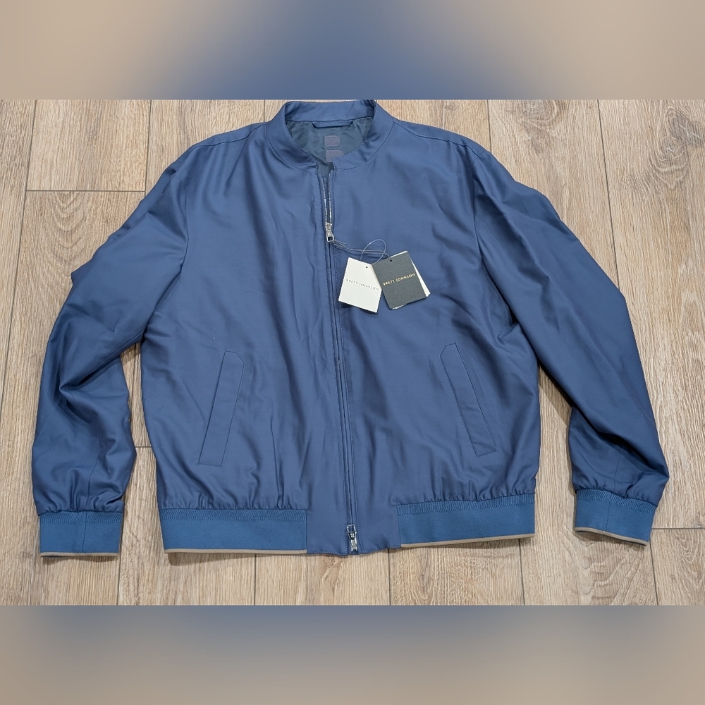 $1950 Mens Brett Johnson Wool Blend Varsity Jacket Navy 56 US 46